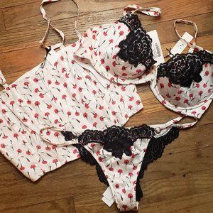 Fleur de Mal Bra, Corset Top, and Panties